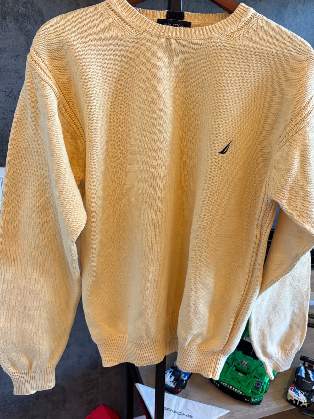 Nautica Men’s Pale Yellow Crewneck Sweater with Sailboat Logo